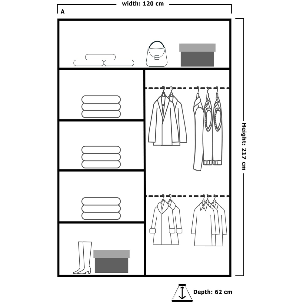 M N Furniture Osaka 2 Door Grey Mirrored Panel Sliding Wardrobe 120cm Image 4
