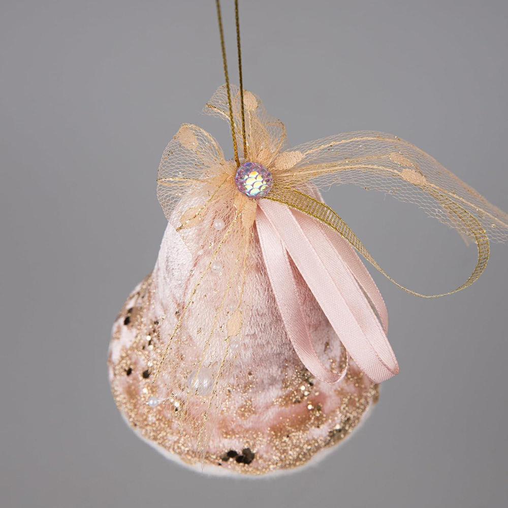 Shatchi Light Pink Santa Bell Hanging Christmas Decoration 3 Pack Image 4