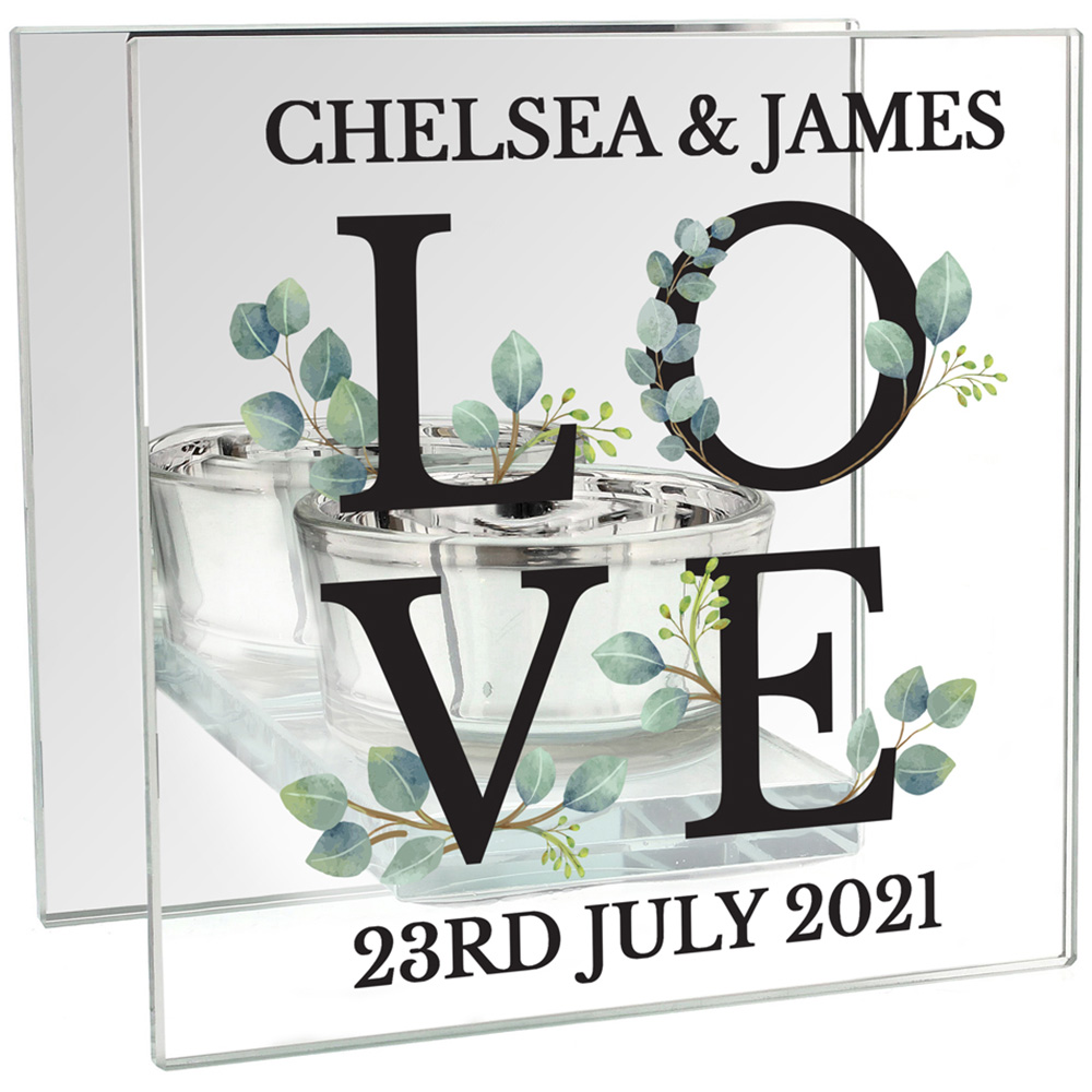Personalised Memento Personalised Botanical Mirrored Glass Tea Light Holder Image 1
