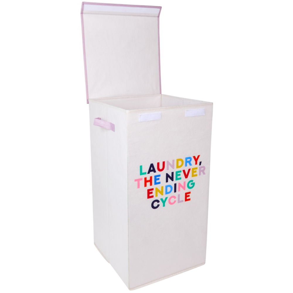 Folding Laundry Hamper White Bright Lettering Image 4
