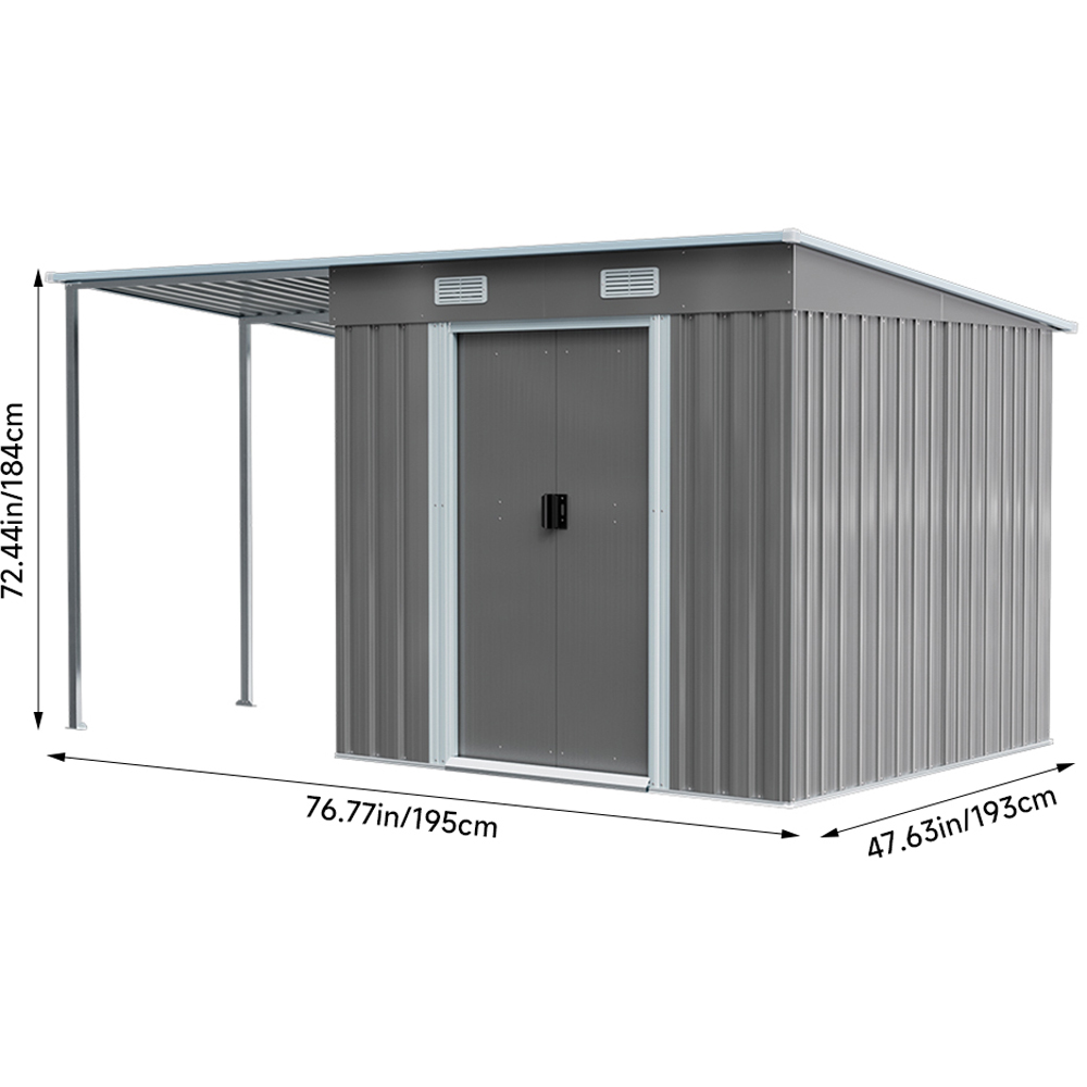 Living and Home 6.4 x 6.3ft Outdoor Metal Storage Shed with Lean To Image 9