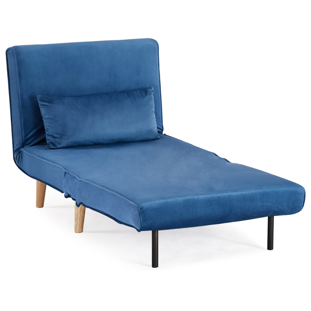 Home Detail Kendal Single Sleeper Blue Velvet Chair Bed Image 2