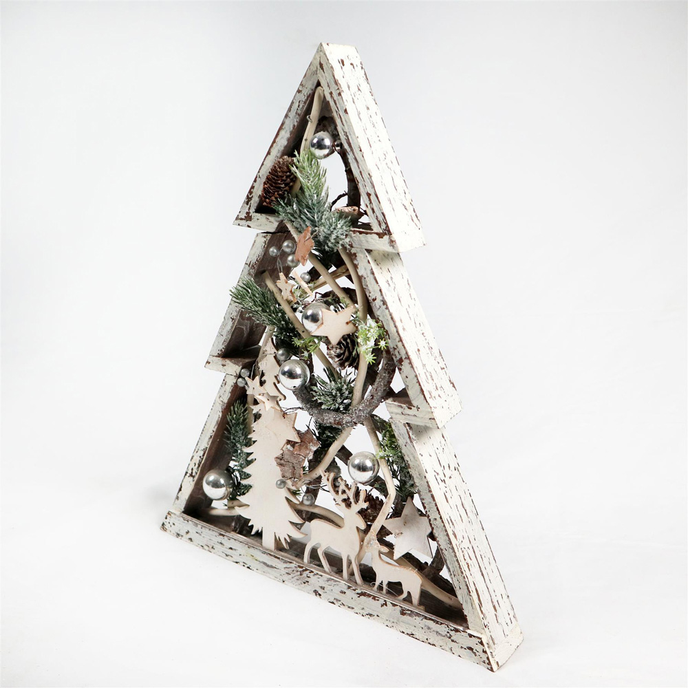 Shatchi Pre-Lit Warm White LED Frame Centrepiece Decoration with Pinecones and Baubles Image 3