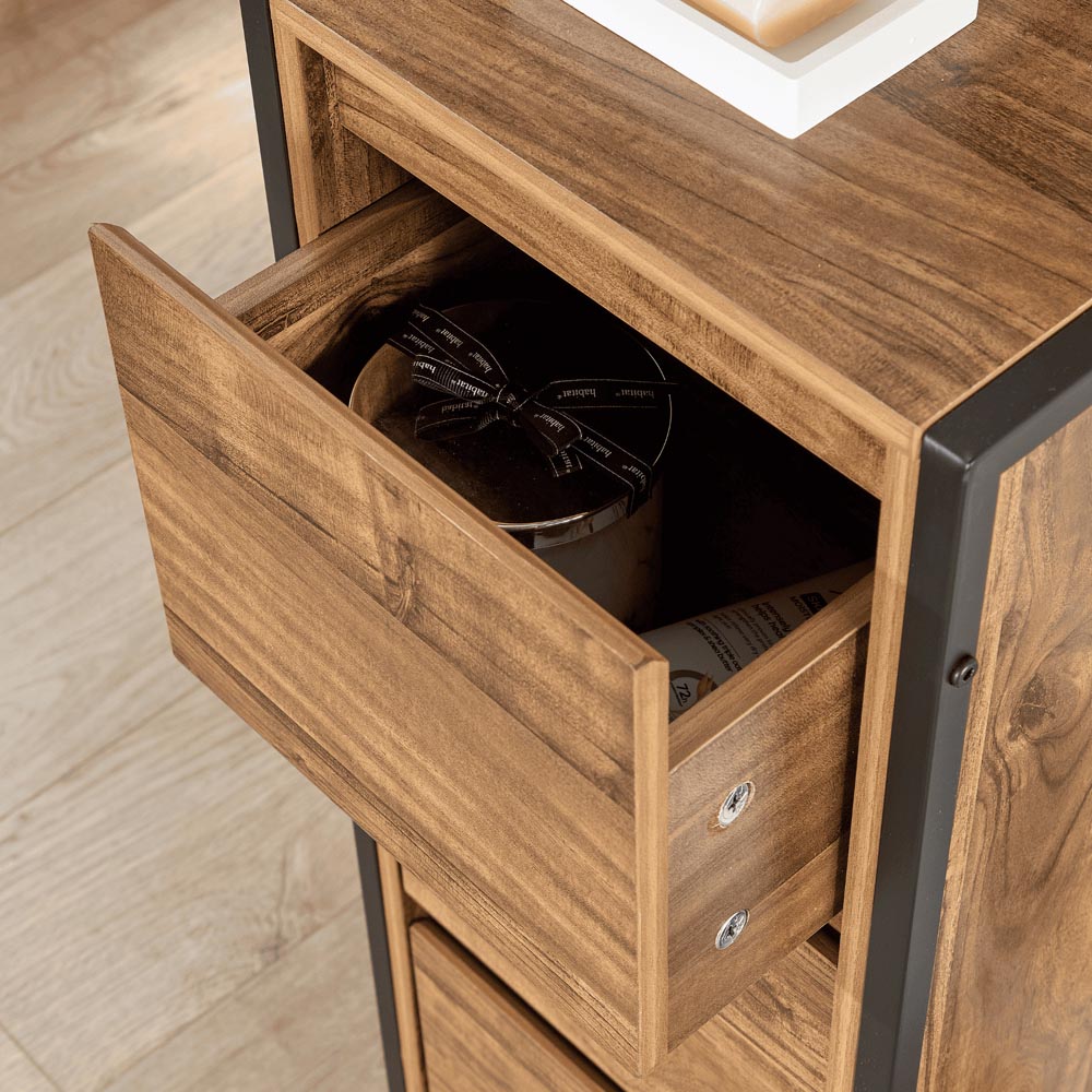 Home Source Locastra 3 Drawer Oak and Black Bathroom Floor Cabinet Image 3