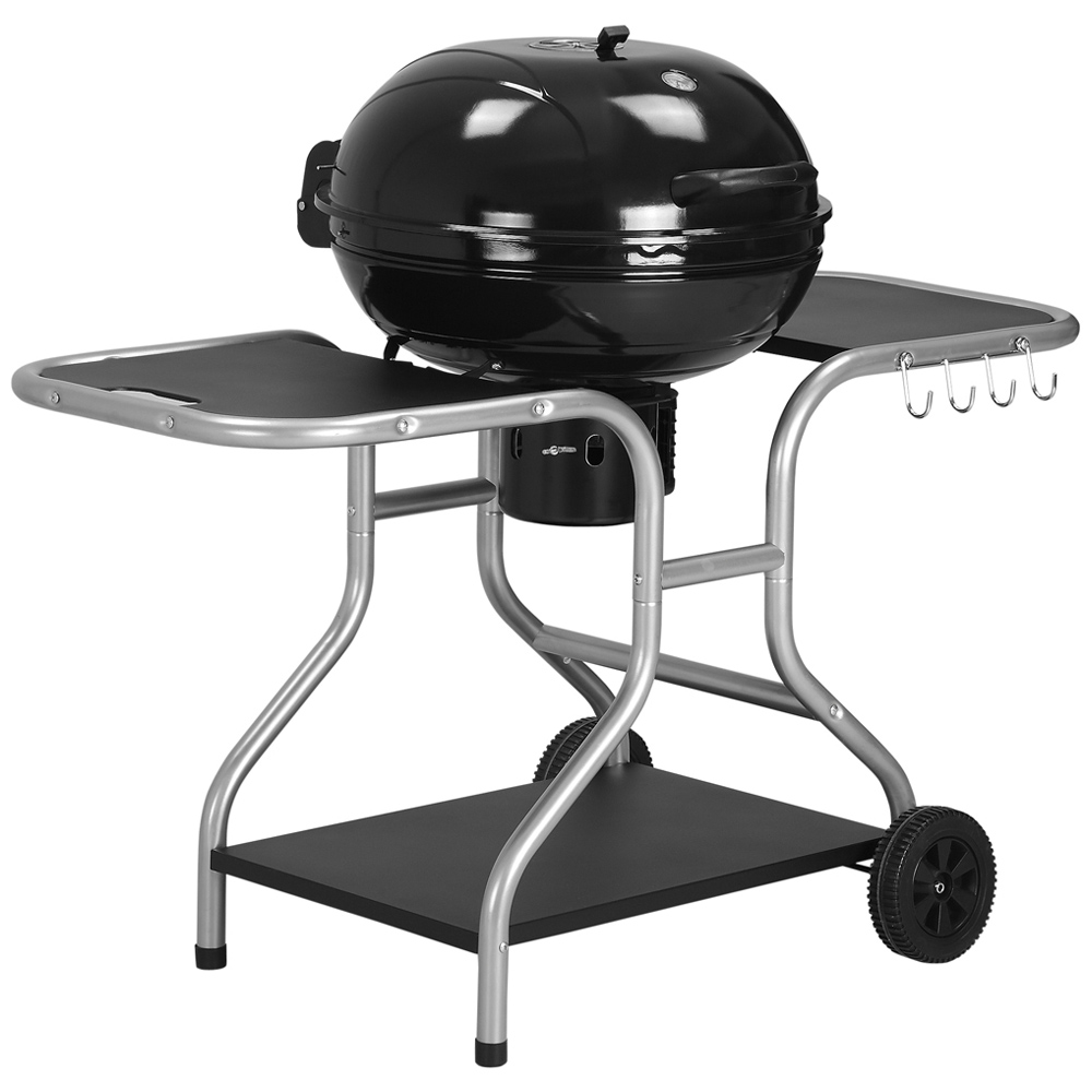 Outsunny Black Deluxe Charcoal Trolley BBQ with Side Tables Image 1