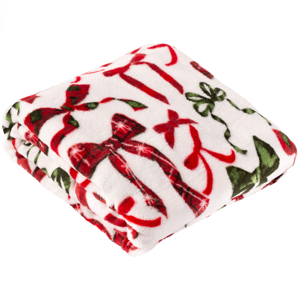 Furn Berry and Pine Festive Bows Printed Fleece Throw 140 x 180cm Image 1