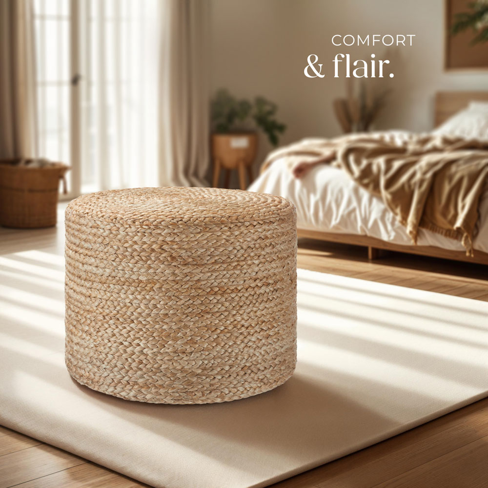 Tectake Banno Boho Style Natural Jute Cylinder Footstool Image 3