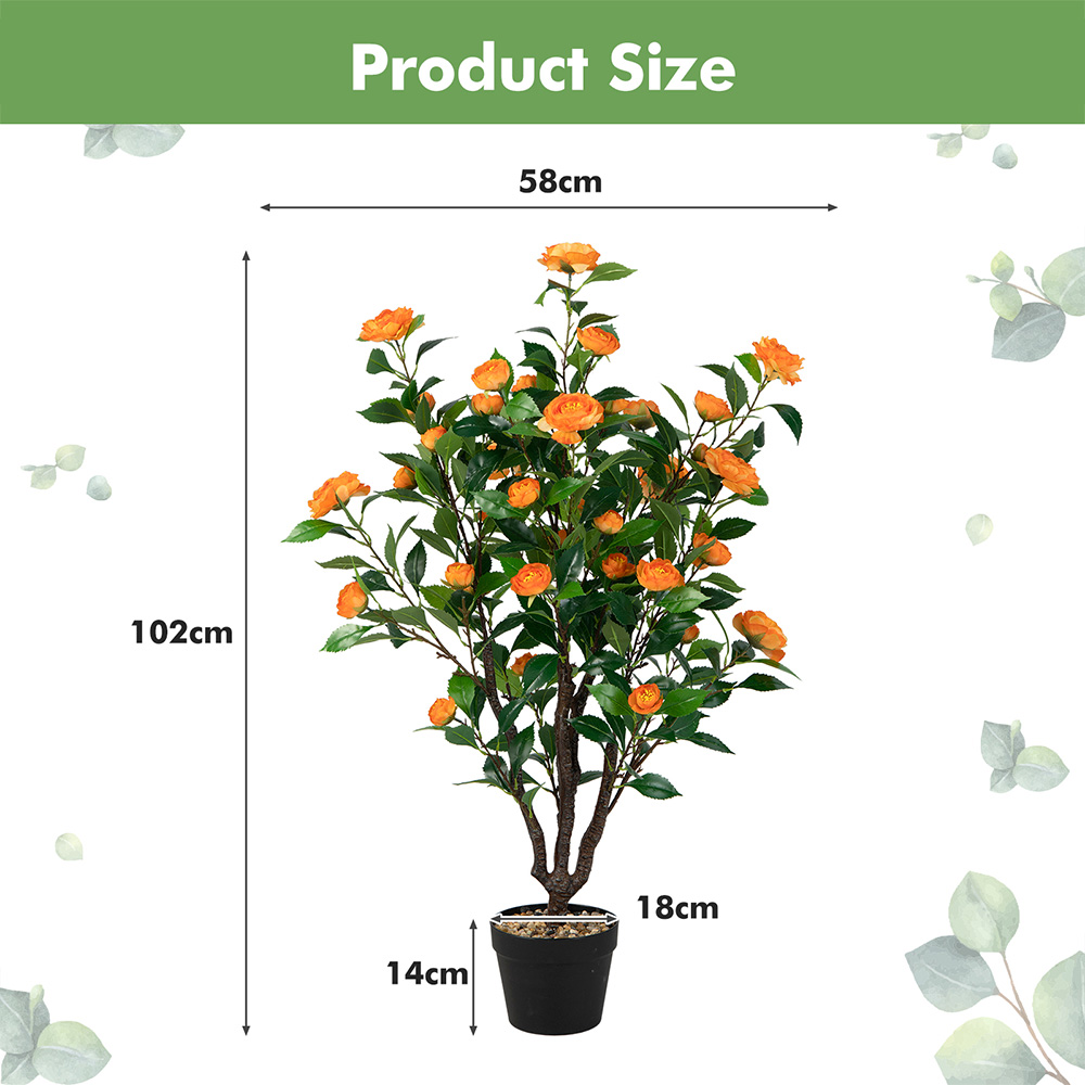 Costway Camellia Artificial Plant in Pot with 37 Flowers Image 9