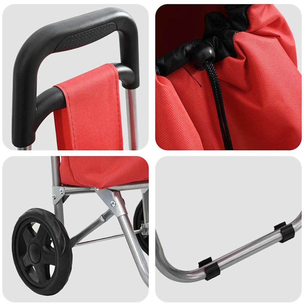 vidaXL 35 x 28 x 92cm Red Foldable Shopping Trolley Image 7