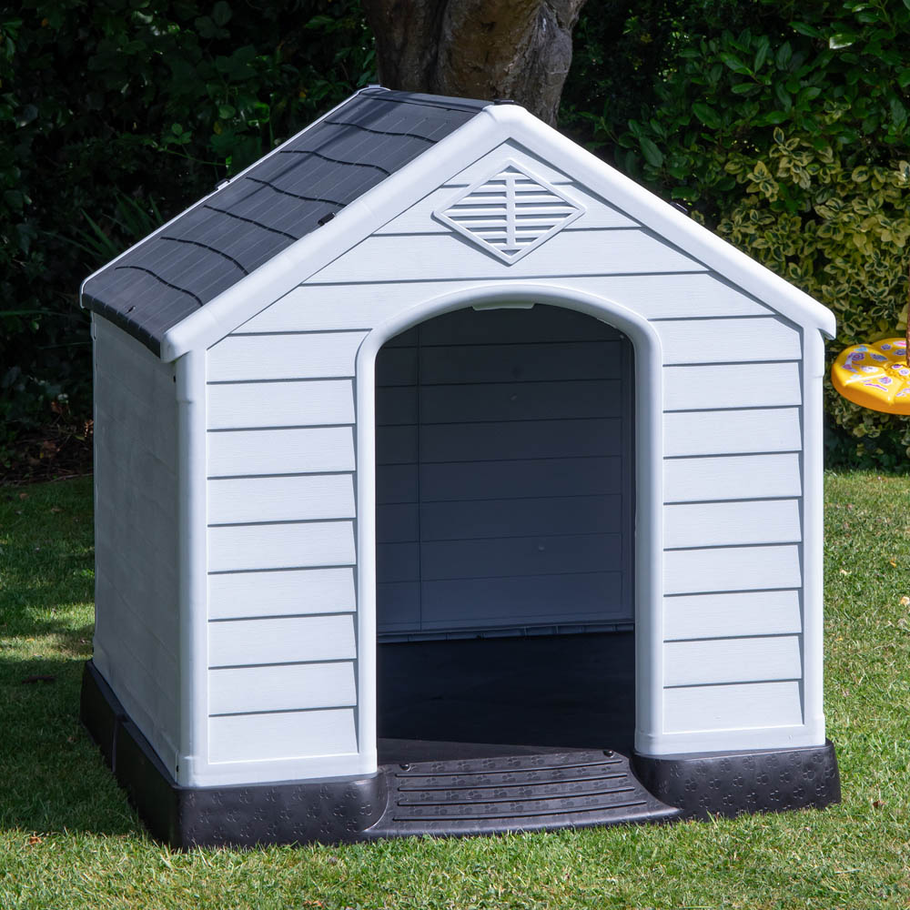 Samuel Alexander Large Grey Outdoor Plastic Dog House with Raised Bed 99 x 92cm Image 2