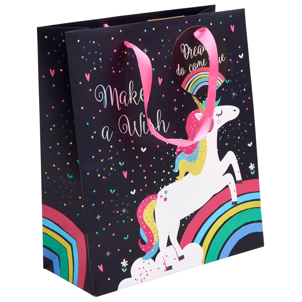 Wilko Medium Navy Unicorn Giftbag Image 1