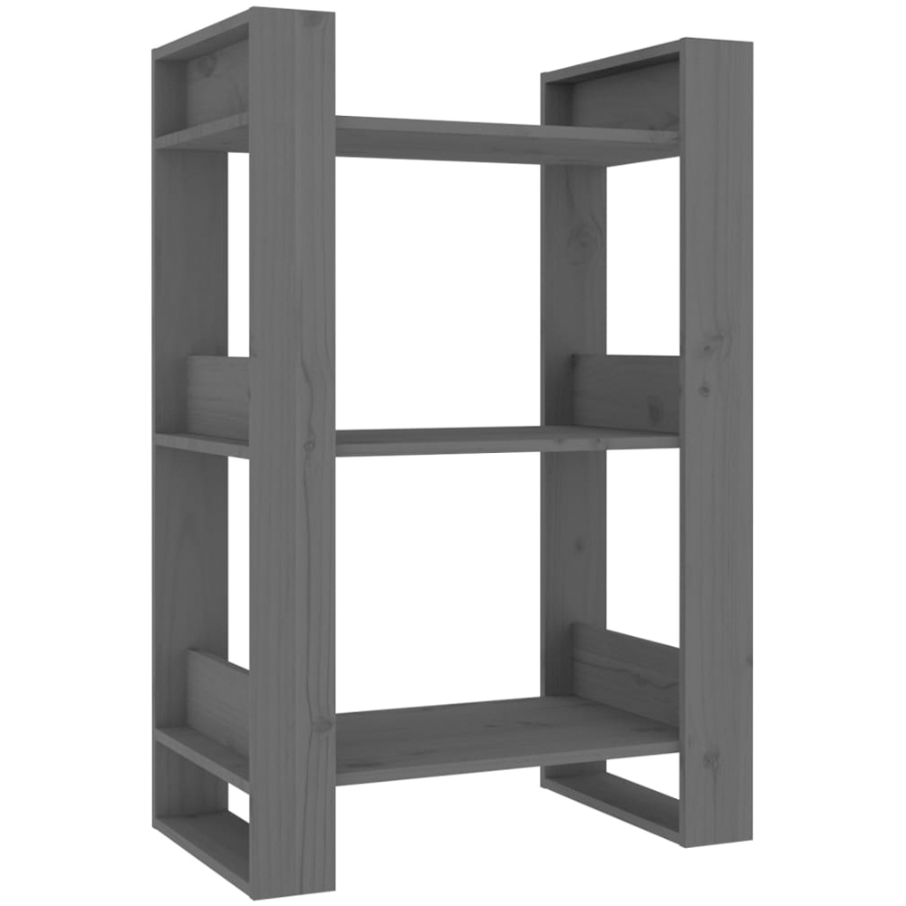 vidaXL 3 Shelf Grey Solid Pine Bookcase Image 2
