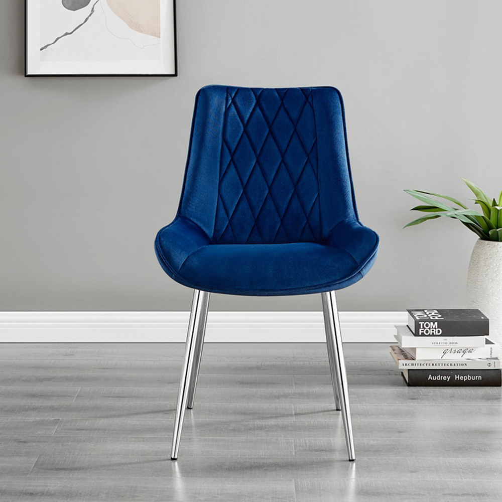 Furniturebox Arona Cesano 6 Seater Round Dining Set Navy and Chrome Image 2