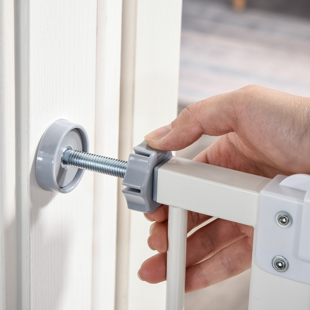 PawHut White 74-80cm Adjustable Metal Stair Pressure Fit Pet Safety Gate Image 3