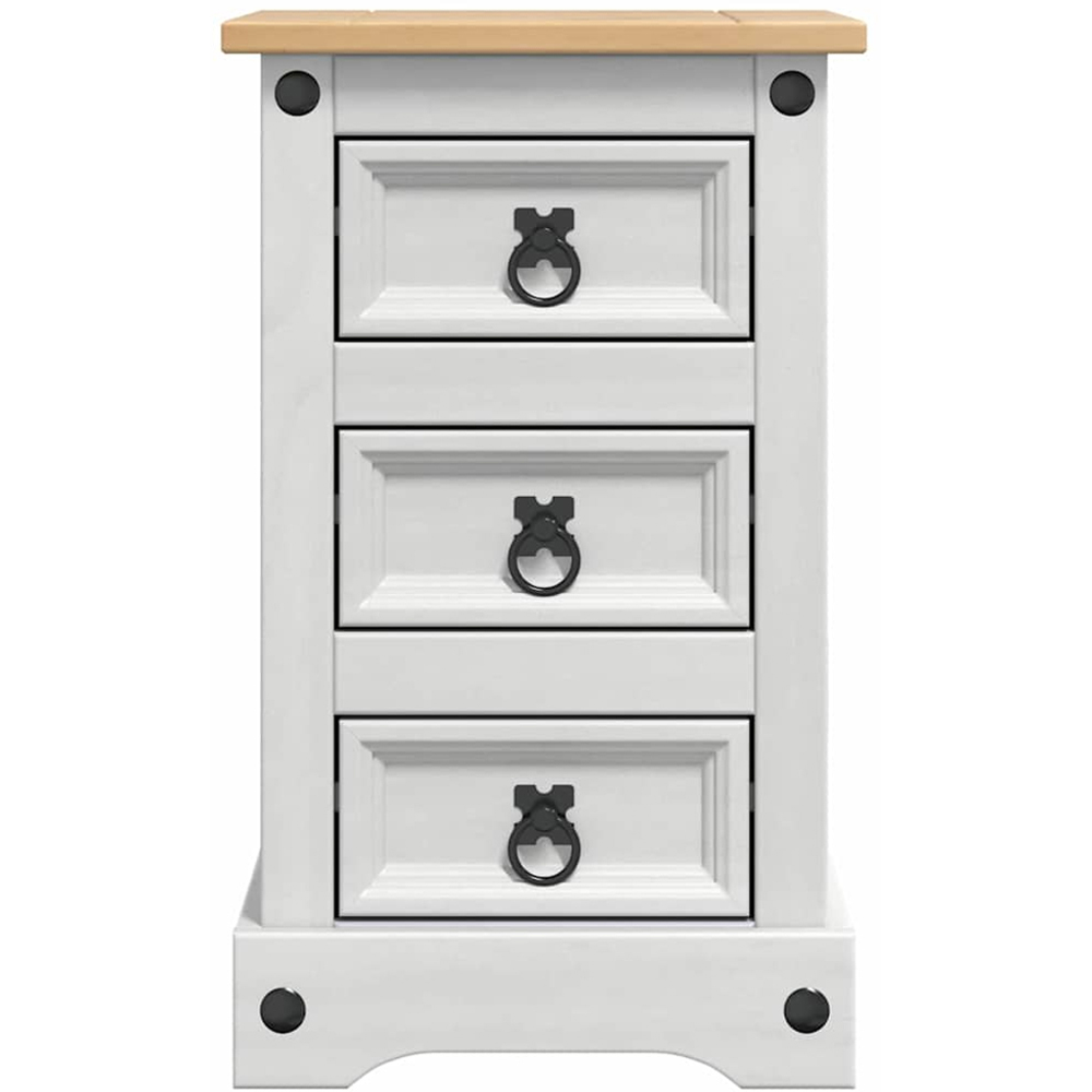 vidaXL Corona 3 Drawer White Solid Pine Wood Bedside Table Image 4