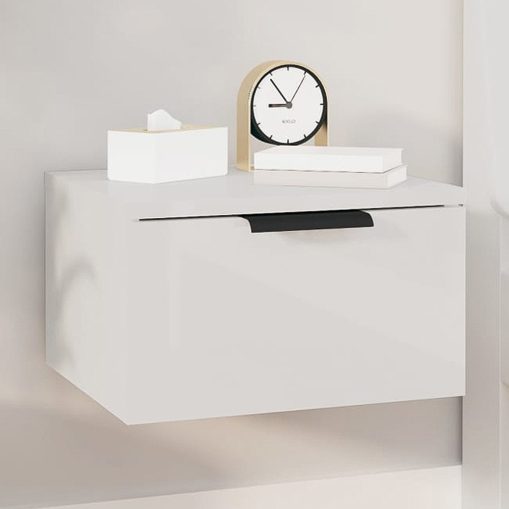 vidaXL Single Door High Gloss White Wall-Mounted Bedside Cabinet Image