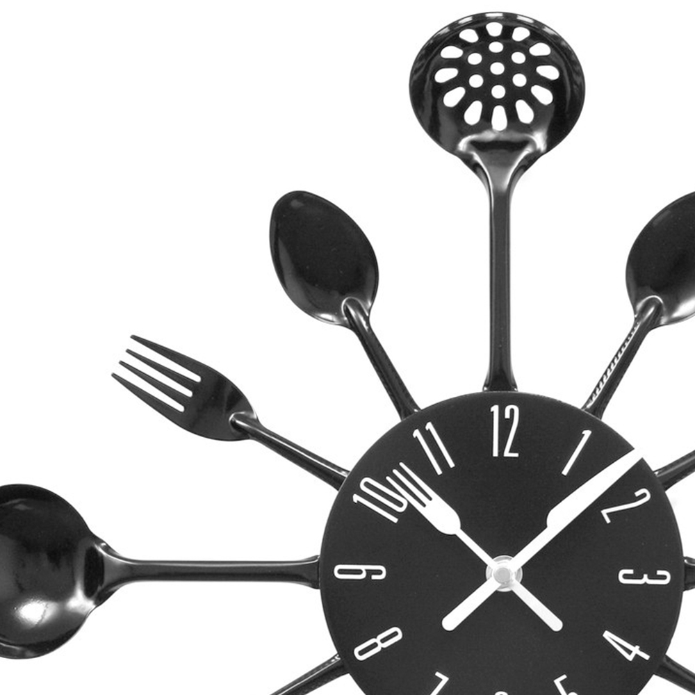 Premier Housewares Black Cutlery Metal Wall Clock Image 4