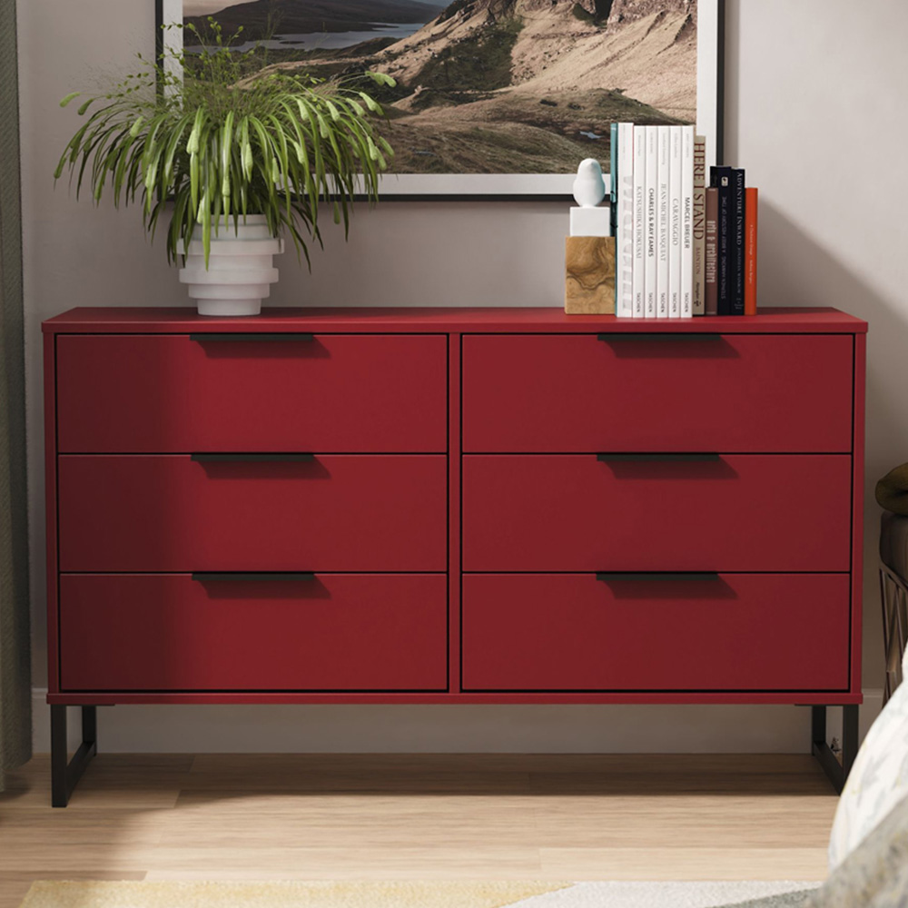 Crowndale Hong Kong 6 Drawer Red Matt Wide Chest of Drawers Ready Assembled Image 1