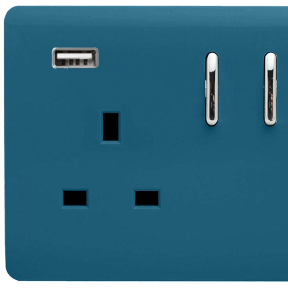 Trendi Switch 2 Gang 13amp 2 Port USB Ocean Blue Switched Plug Socket Image 2
