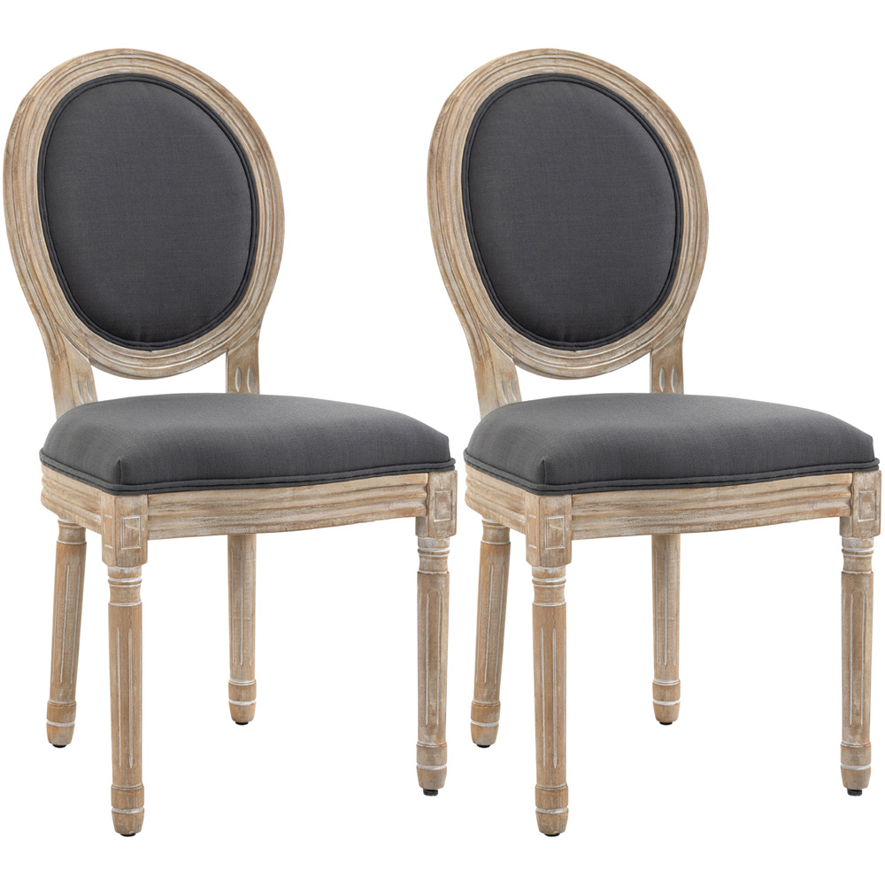 HOMCOM Set of 2 Grey Linen Upholstered French Style Dining Chair Image 2