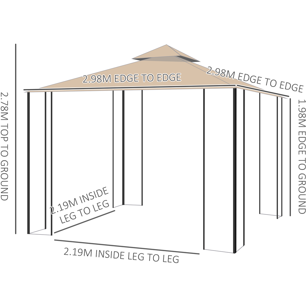 Outsunny 3 x 3m 2-Tier Patio Gazebo with Netting Shelves Image 9