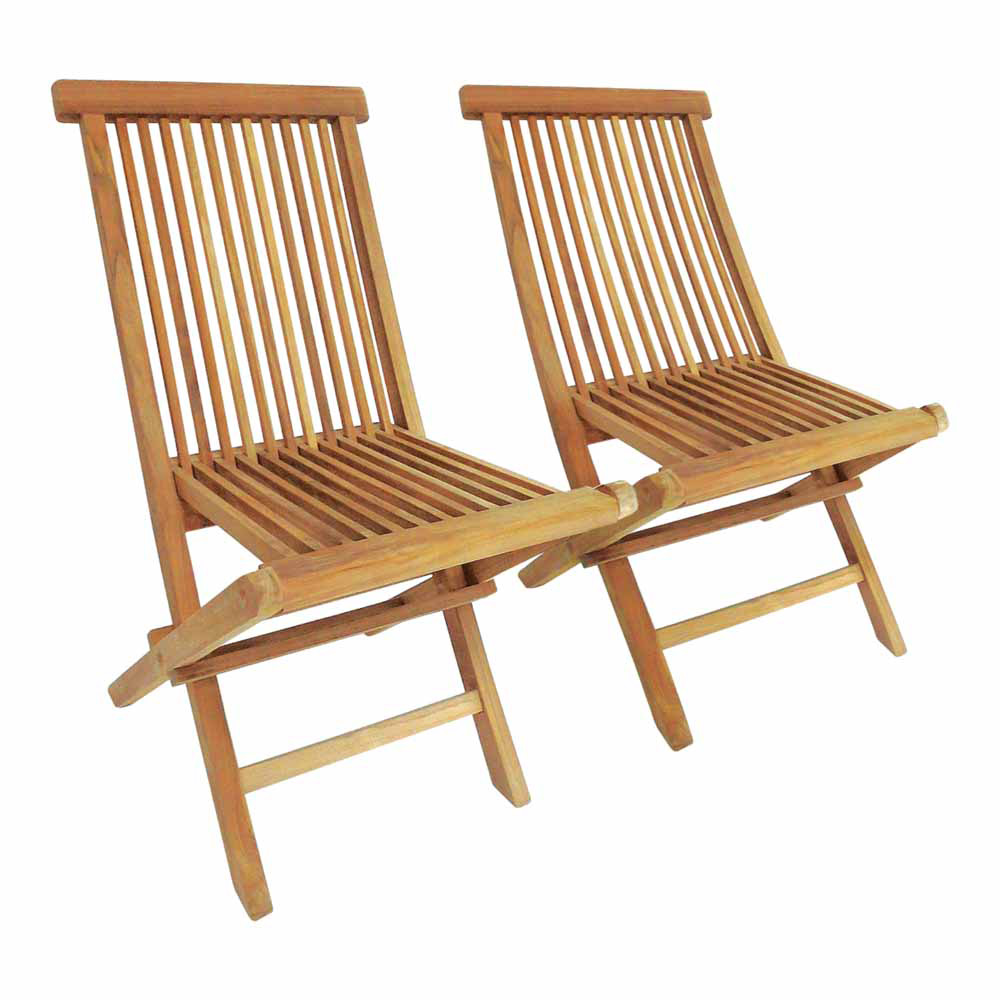 Charles Bentley Set of 2 Teak Wooden Foldable Patio Chair Image 2