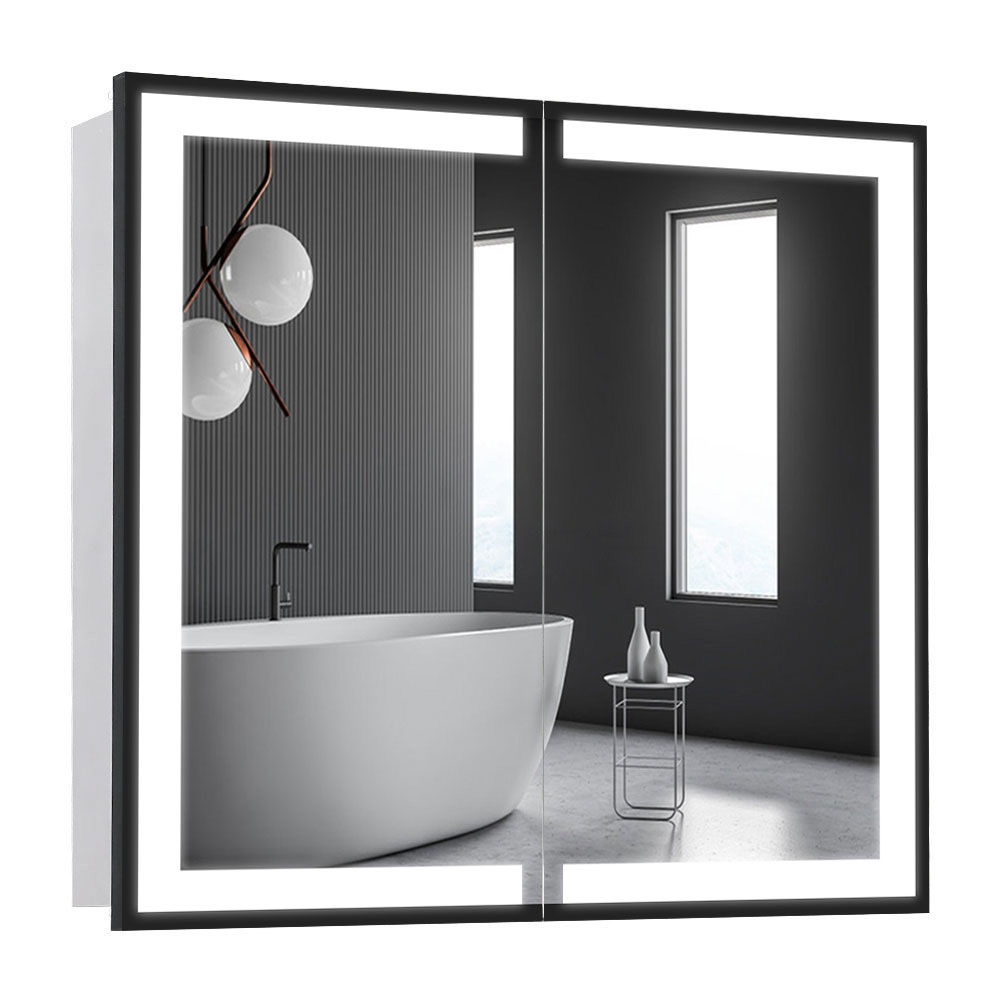 Living and Home Black Framed LED Mirror Bathroom Cabinet Image 5