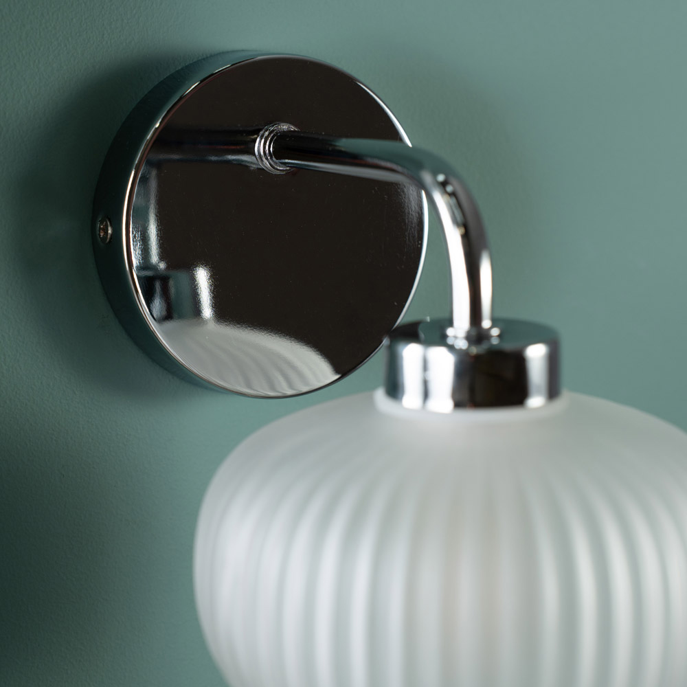 ValueLights Amaia Chrome Frosted Ribbed Glass LED Wall Light 2 Pack Image 4