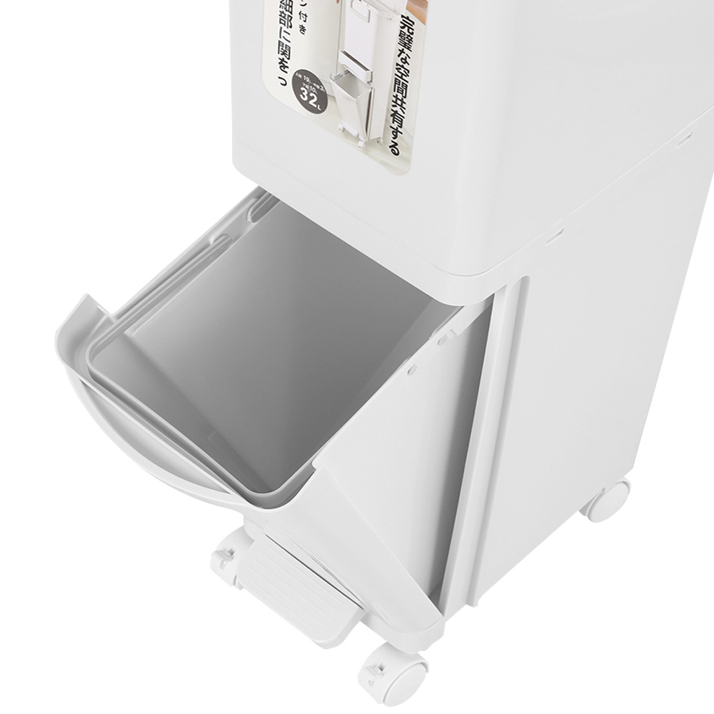 Living and Home White 2 Tier Kitchen Dustbin with Wheels 29L Image 3