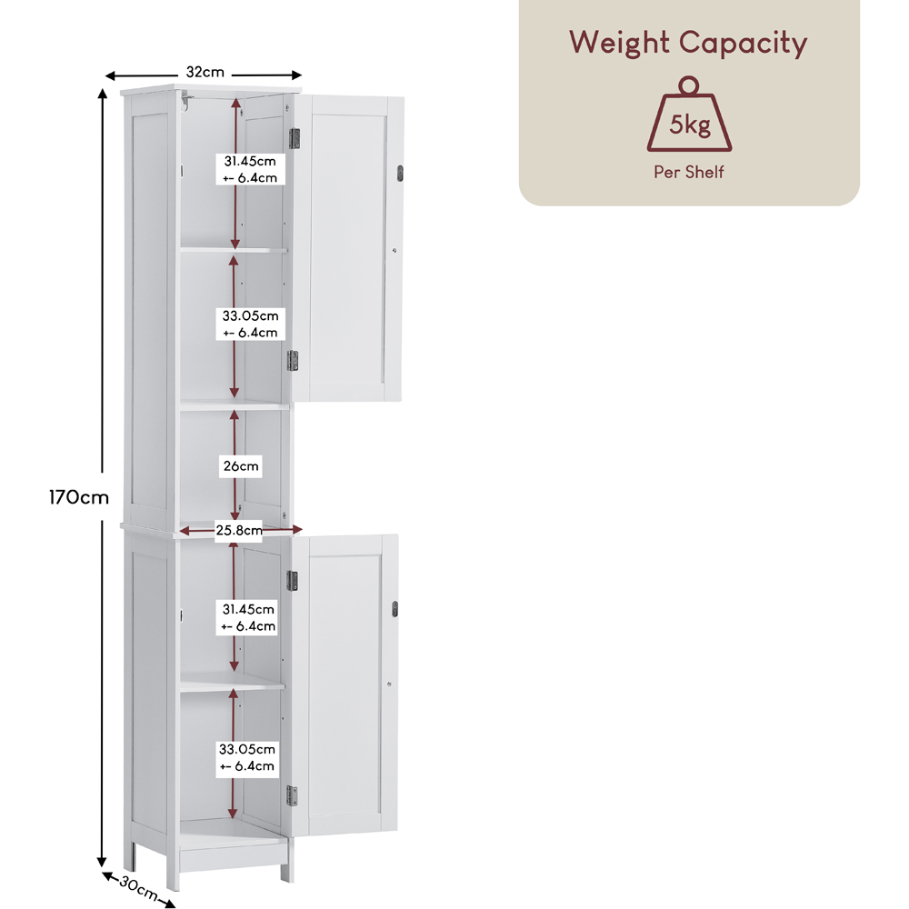 BATH VIDA Priano 2 Door White Tall Floor Cabinet Image 8