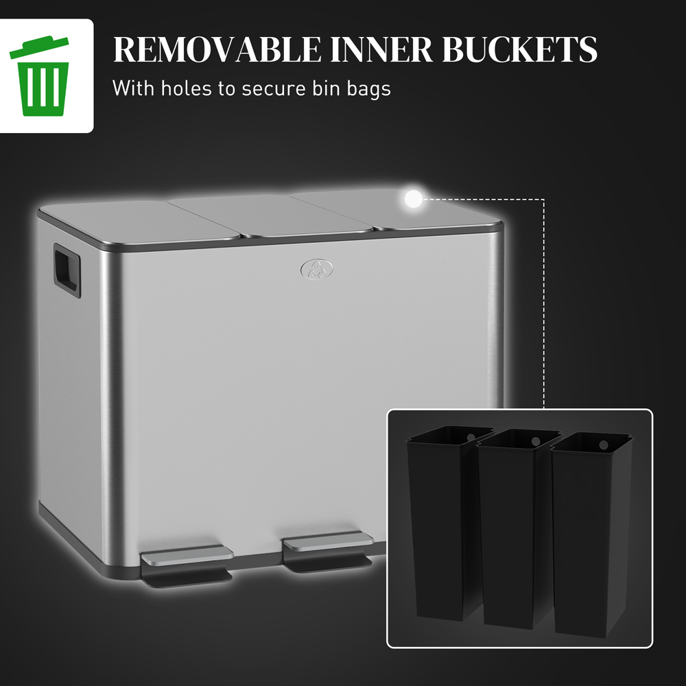 HOMCOM Triple Recycling and Waste Kitchen Pedal Bin 60L Image 4
