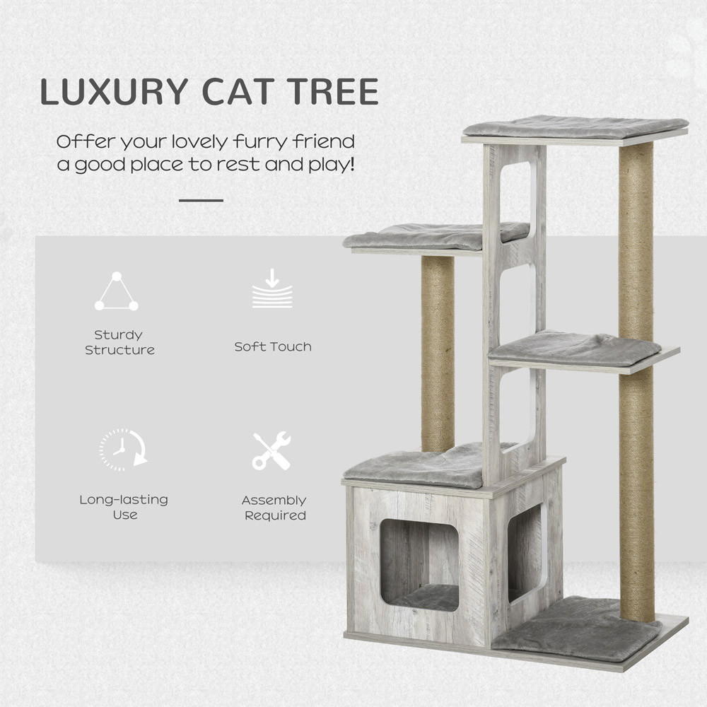 PawHut Grey Cat Activity Tree 114cm Image 8