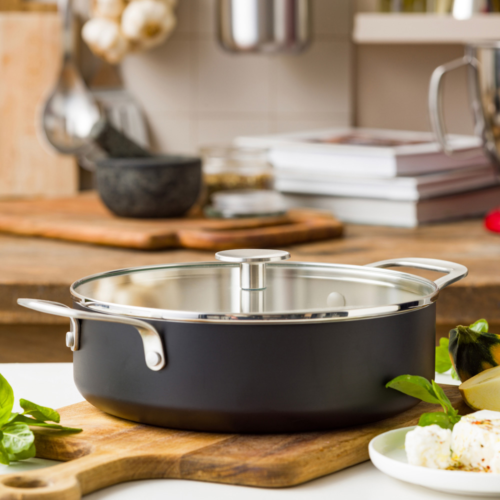KitchenAid 24cm Matte Black Coloured Aluminium Skillet with Lid Image 2