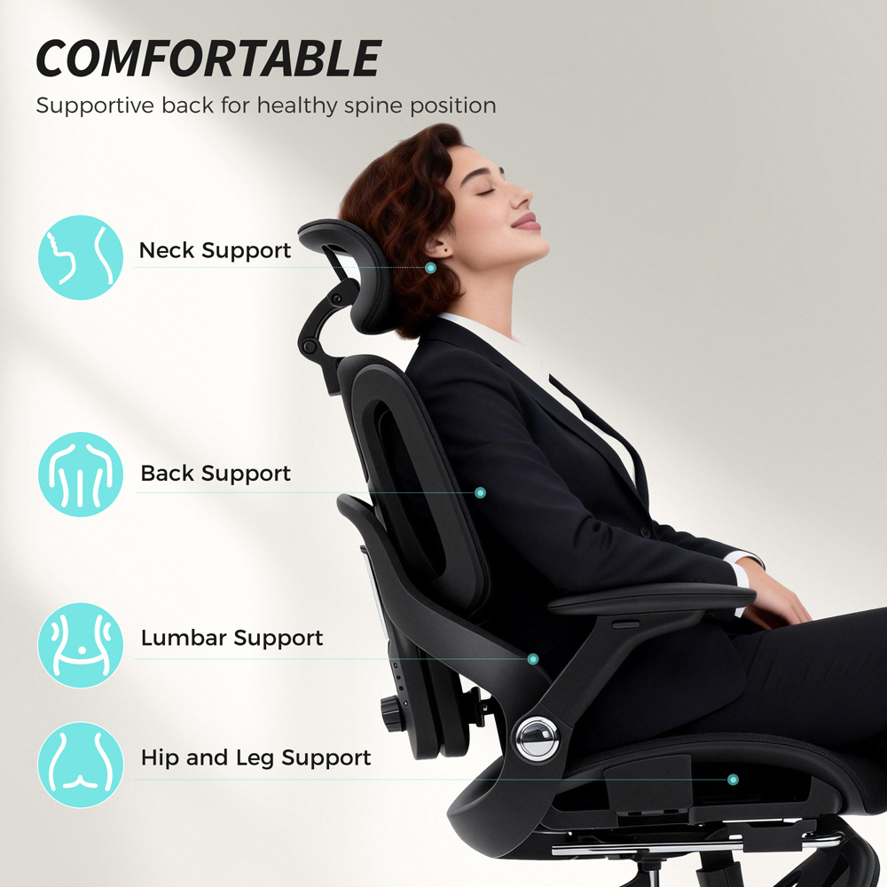 Portland Black Mesh Ergonomic Office Chair with Lumbar Support and 4D Armrests Image 7