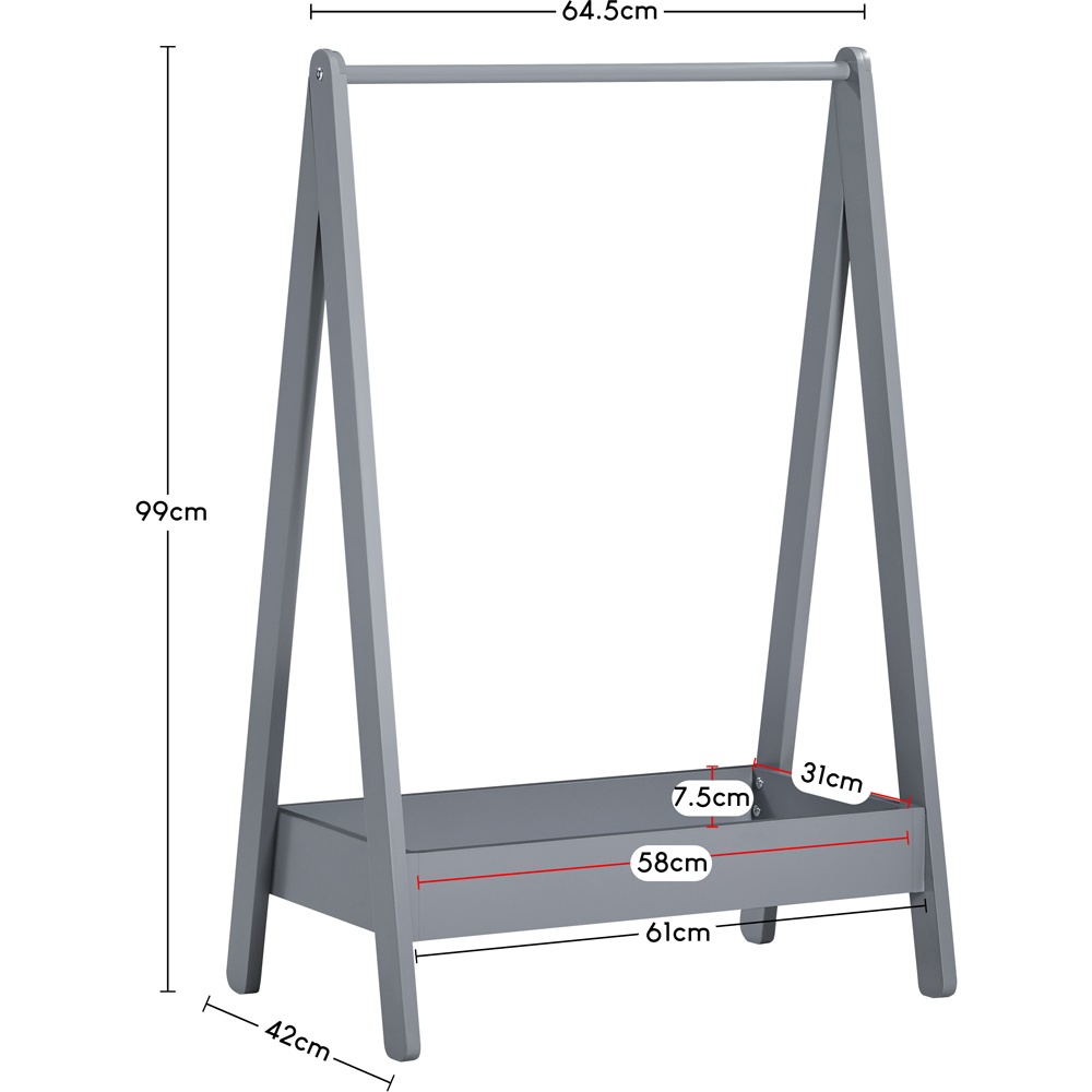 JUNIOR VIDA Grey Kids Clothes Rack with Storage Shelf Image 9