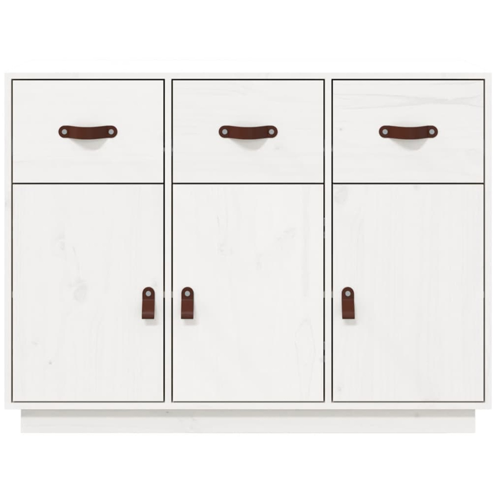 vidaXL 3 Door 3 Drawer White Solid Pine Wood Sideboard Image 4