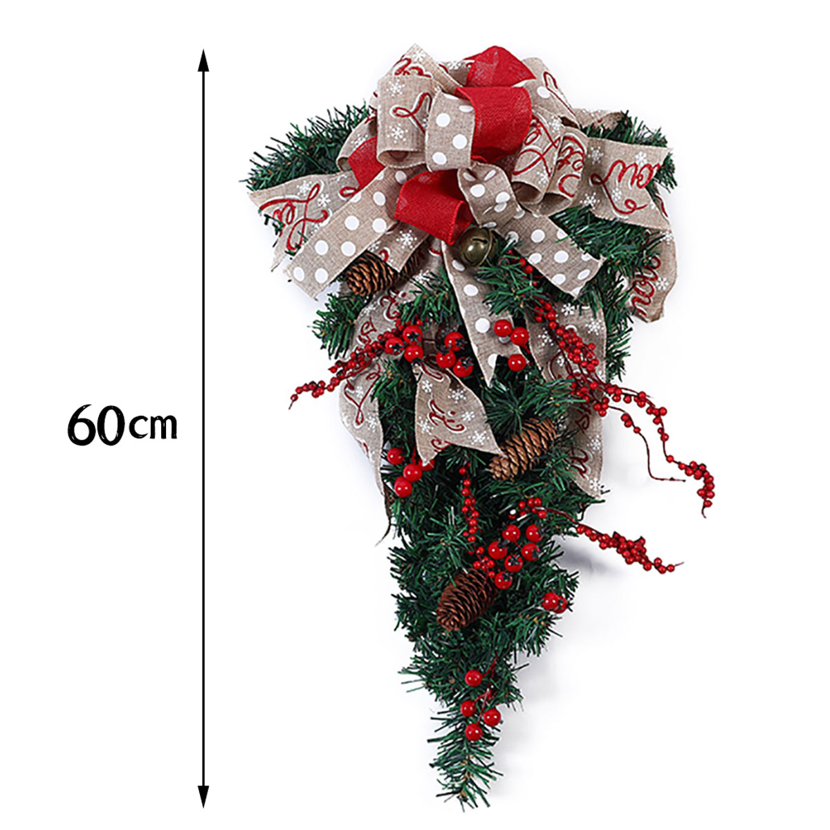 Living and Home Christmas Bow Front Door Wreath 60cm Image 6