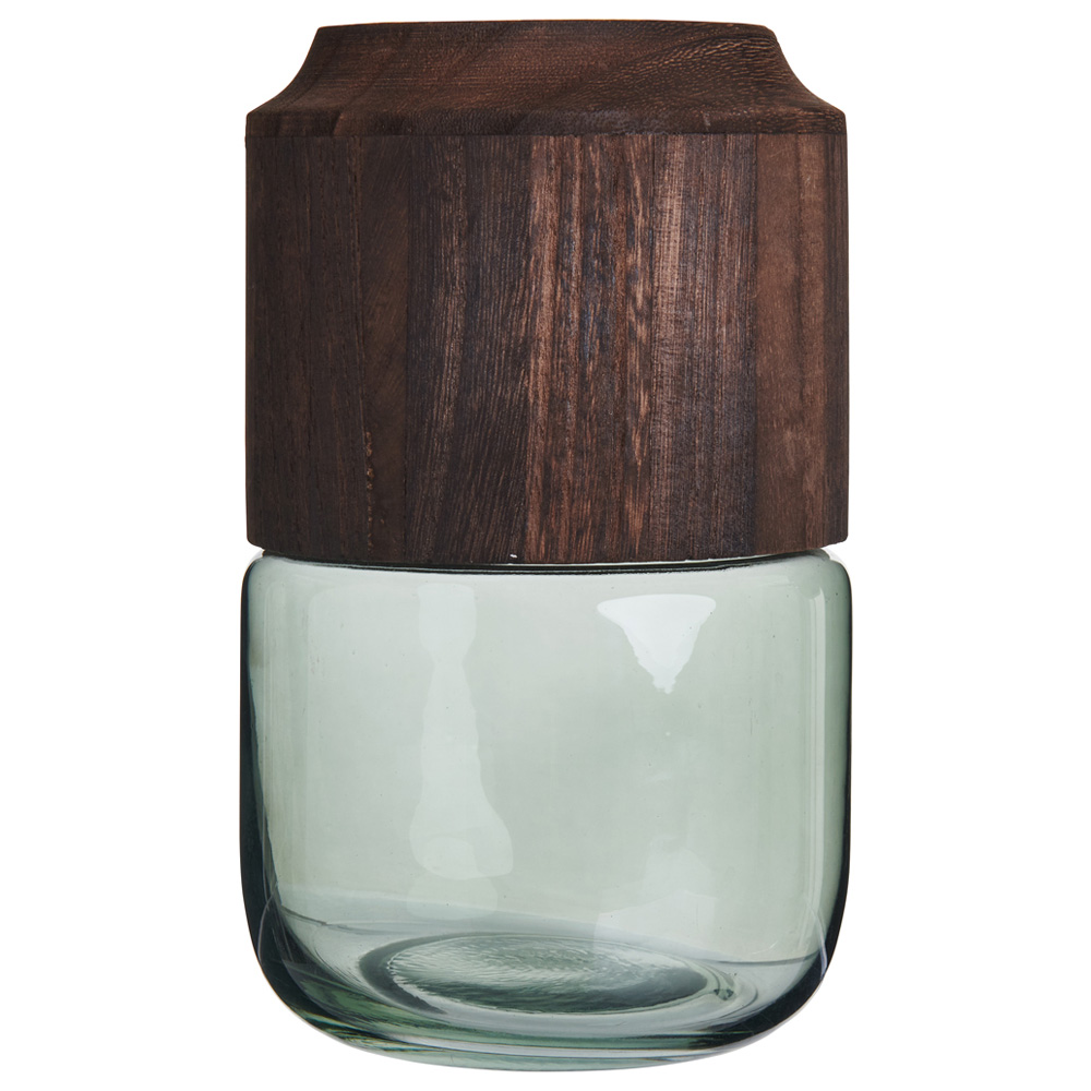 Wilko Green Glass and Wood Vase Image 2