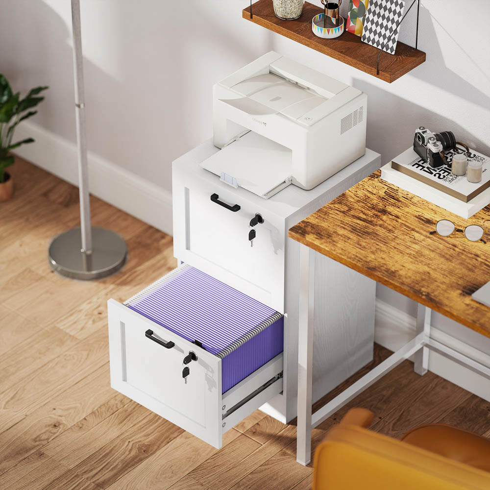 Portland 2 Drawer White Lockable Filing Cabinet with Keys Image 4