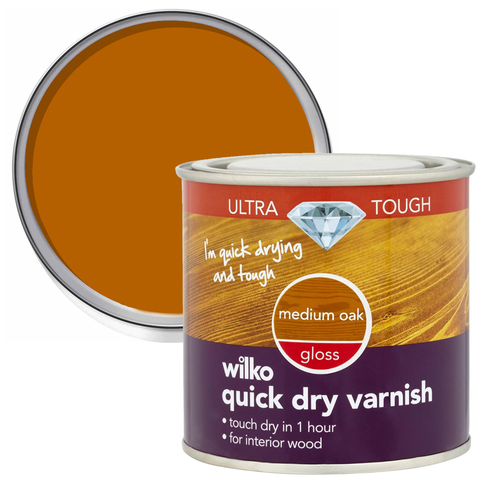 Wilko Ultra Tough Quick Dry Medium Oak Gloss Varnish 250ml Image 1
