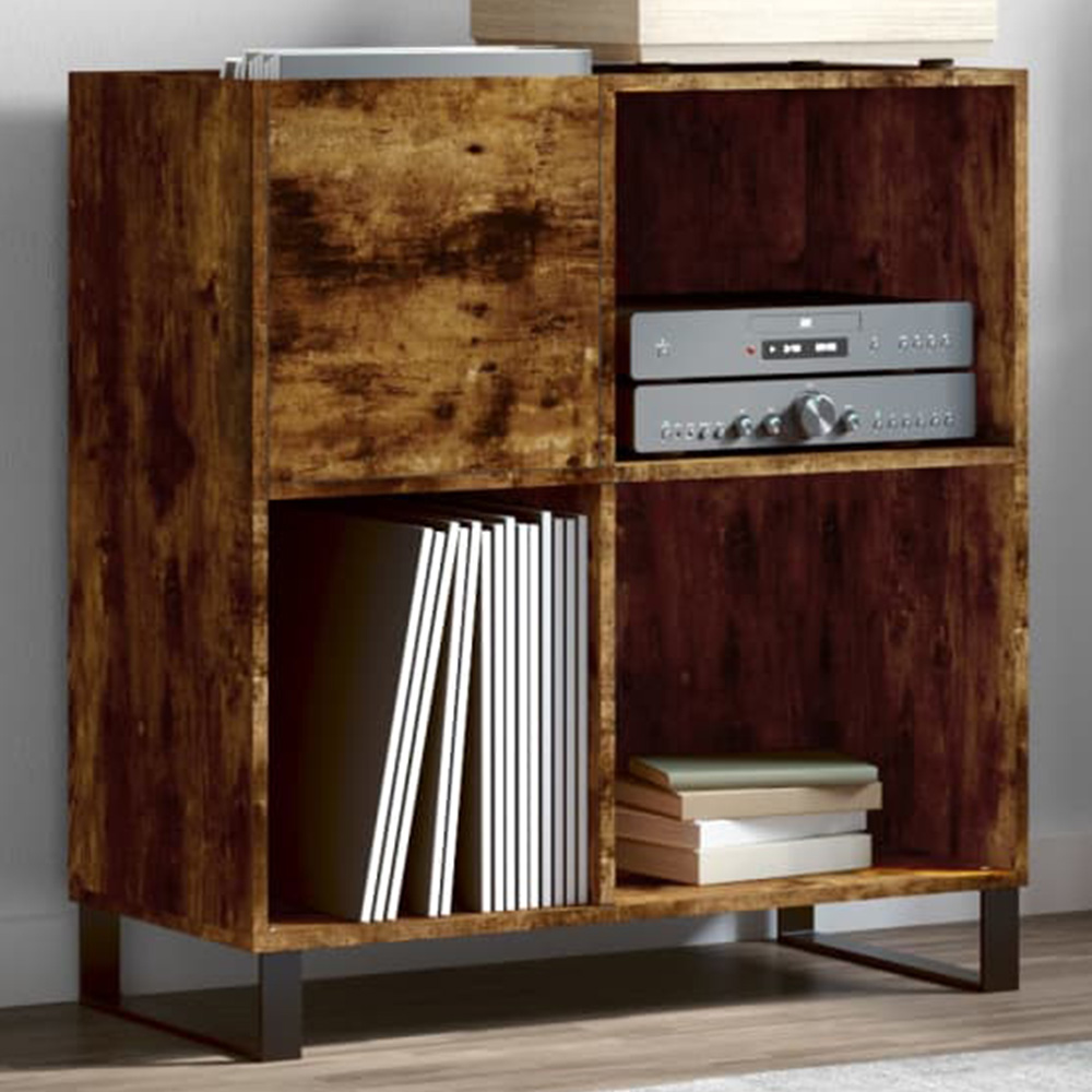 vidaXL 3 Shelf Smoked Oak Record Cabinet Image 1
