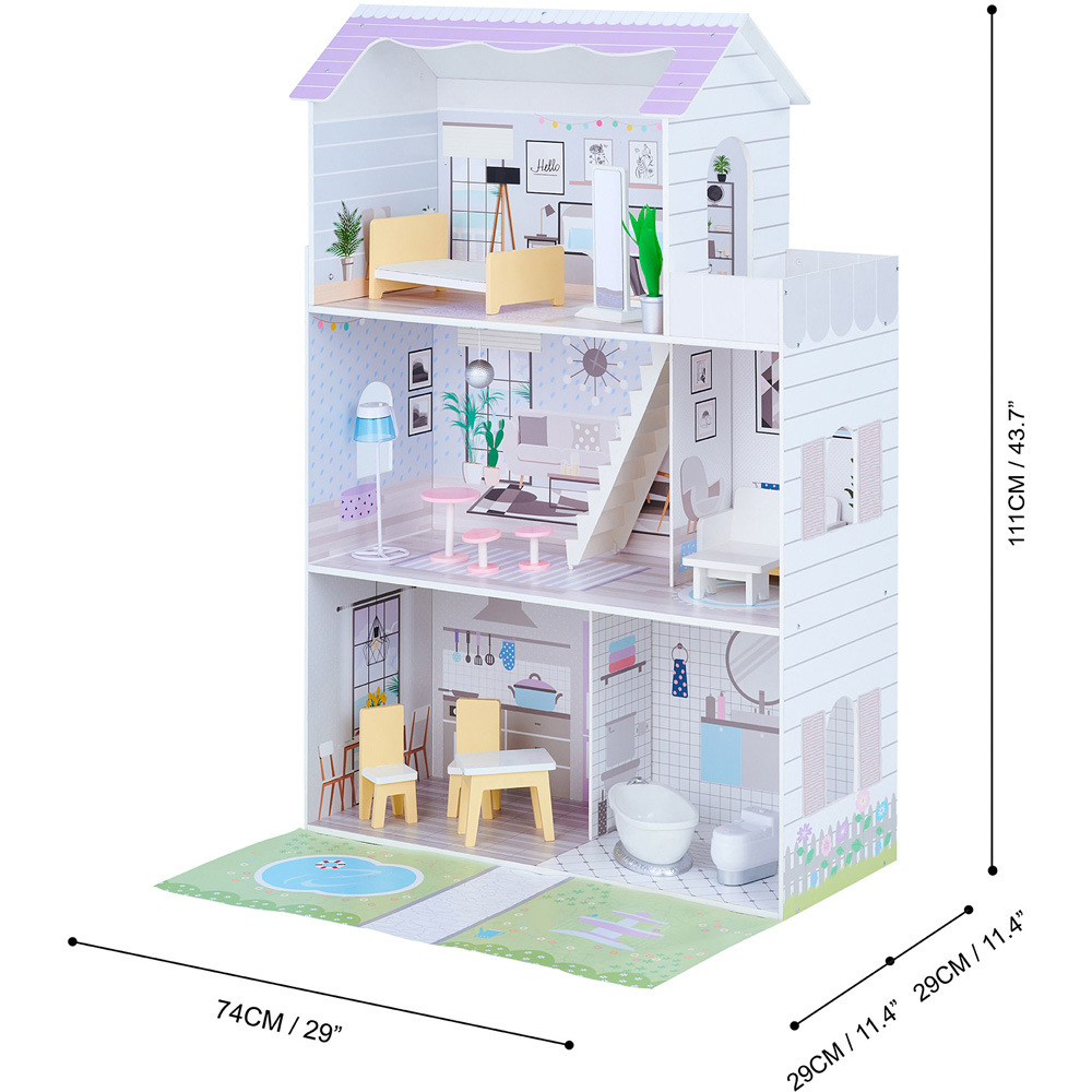 Teamson Kids Purple Grand Dollhouse with Front Garden and Matching Accessories 12 inch Image 8
