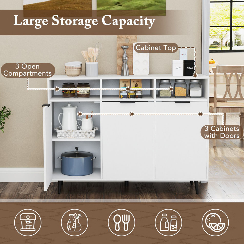 Costway 3 Door 3 Shelf White Buffet Cabinet Image 8