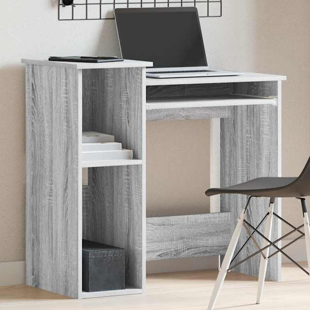 vidaXL 2 Shelf Computer Desk with Keyboard Tray Grey Sonoma Image 1