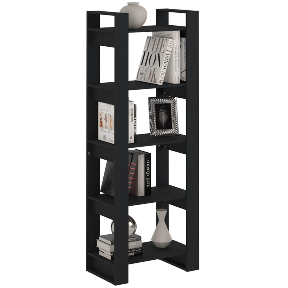 vidaXL 5 Shelf Black Solid Pine Wood Bookcase Image 5