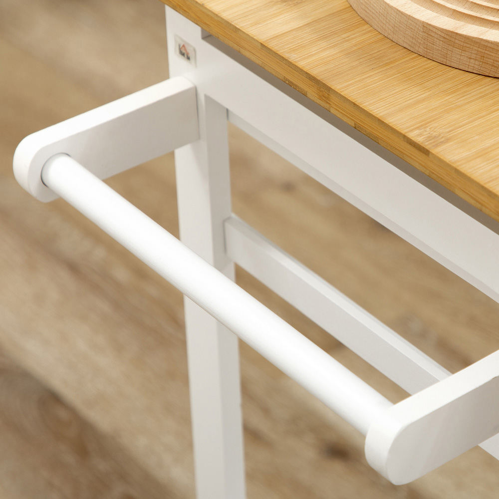 HOMCOM Bamboo Breakfast Cart with 2 Drawer Drop Leaf Table and Stools Image 4