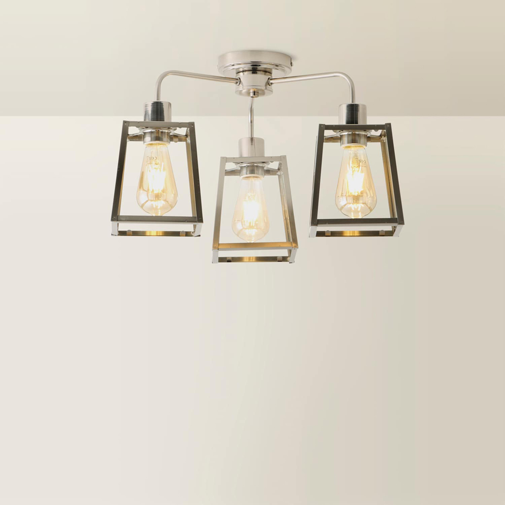 ValueLights Susie 3 Arm Lantern Shade Brushed Chrome Glass Ceiling Light with Bulb Image 5