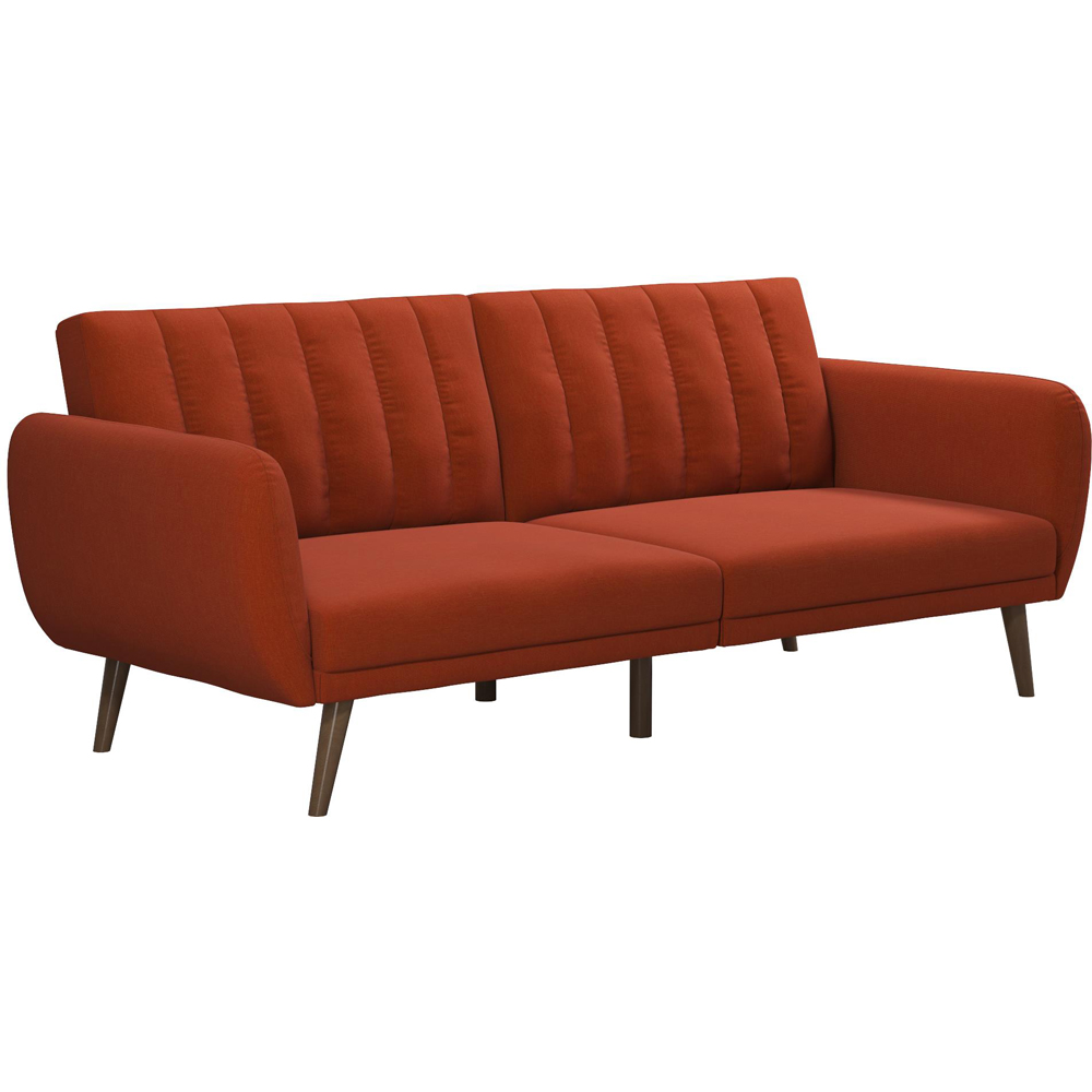 Novogratz Brittany 3 Seater Orange Linen Sofa Bed with Wooden Legs Image 2