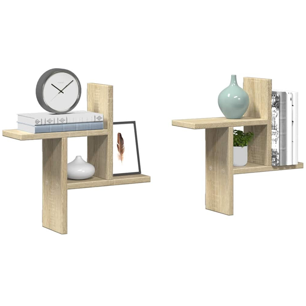 vidaXL 3 Shelf Sonoma Oak Wall Shelf Set of 2 Image 3
