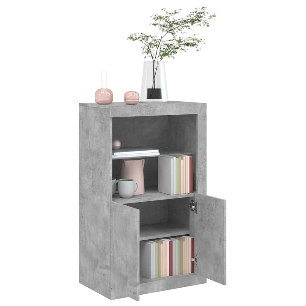 vidaXL 2 Door 2 Shelf Concrete Grey Side Cabinet with LED Lights Image 5